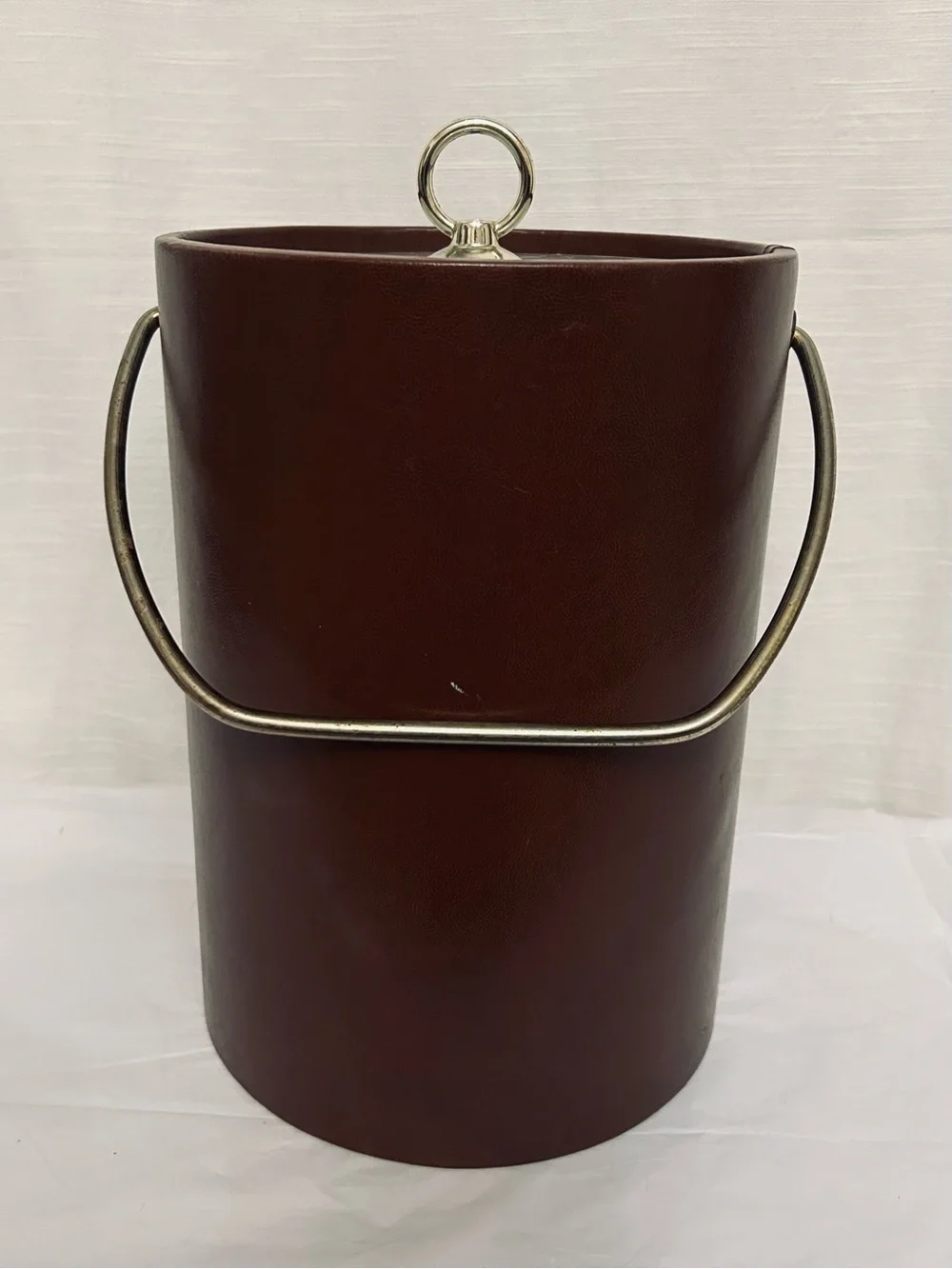 Vintage Large Faux Leather Mid-Century Modern Ice Bucket